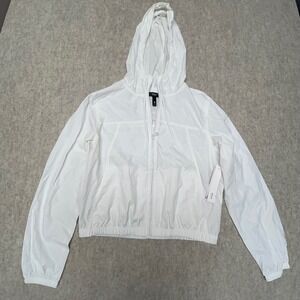 AQUA Athletic White Cropped Hooded Zip Up Lightweight Windbreaker Jacket Women S